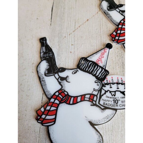 Vintage Coca-Cola polar bear 10th birthday badger chapter ornament Xmas set - Picture 3 of 7